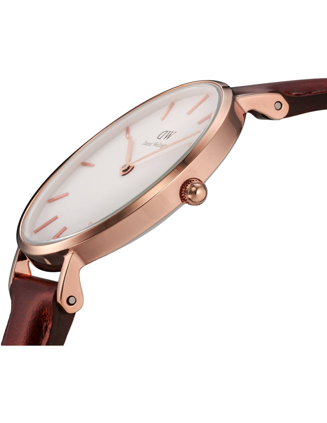 Montre Femme Daniel Wellington Classic DW00100175 - Cadran Blanc, Boîtier Or Rose, Bracelet Cuir Marron vue 2
