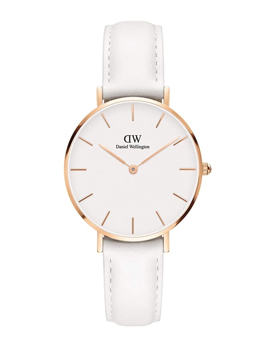 Montre Femme Daniel Wellington Classic DW00100189 - Cadran blanc, boîtier or rose, bracelet cuir blanc