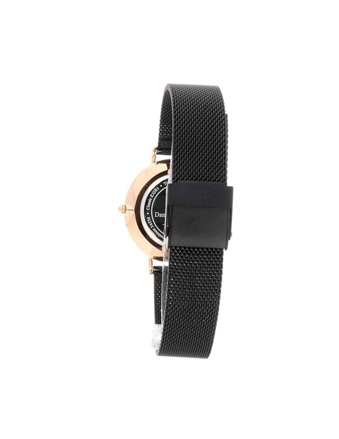 Montre Daniel Wellington DW00100201 Classic Petite Ashfield 32 mm, cadran noir, bracelet maille milanaise noir, boîtier or rose vue 3