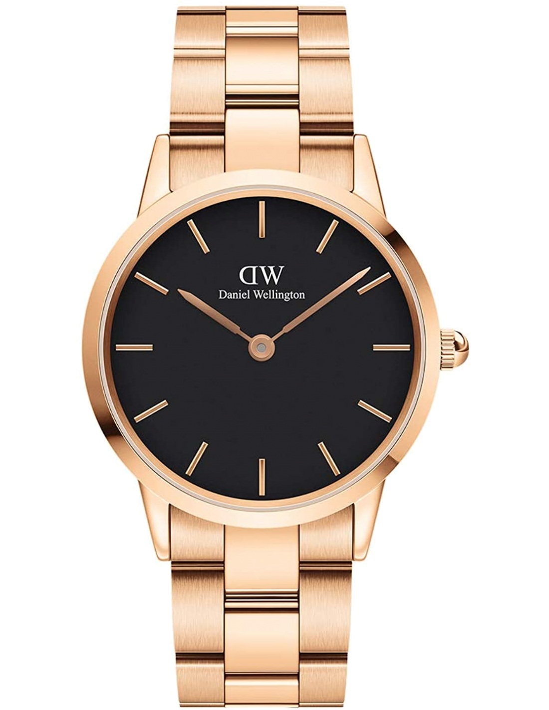 Montre Femme Daniel Wellington DW00100210 Iconic Link - Cadran 36mm Noir, Boîtier et Bracelet Acier Or Rose