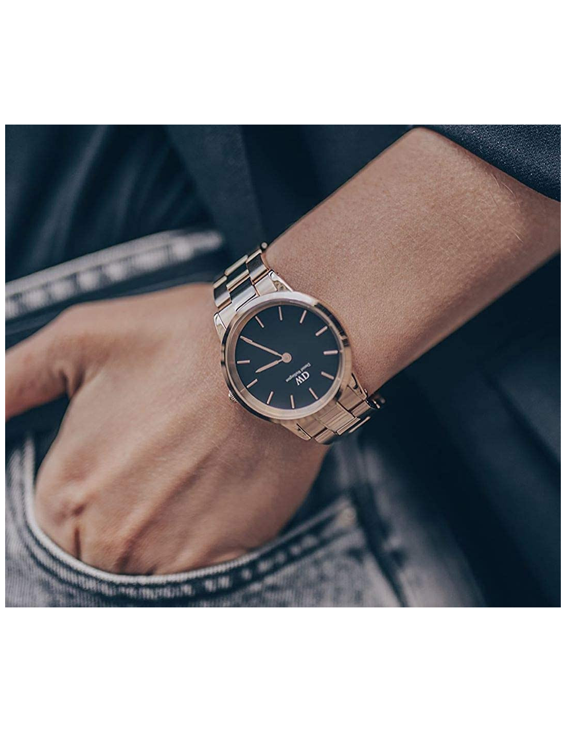 Montre Femme Daniel Wellington DW00100210 Iconic Link - Cadran 36mm Noir, Boîtier et Bracelet Acier Or Rose vue 3