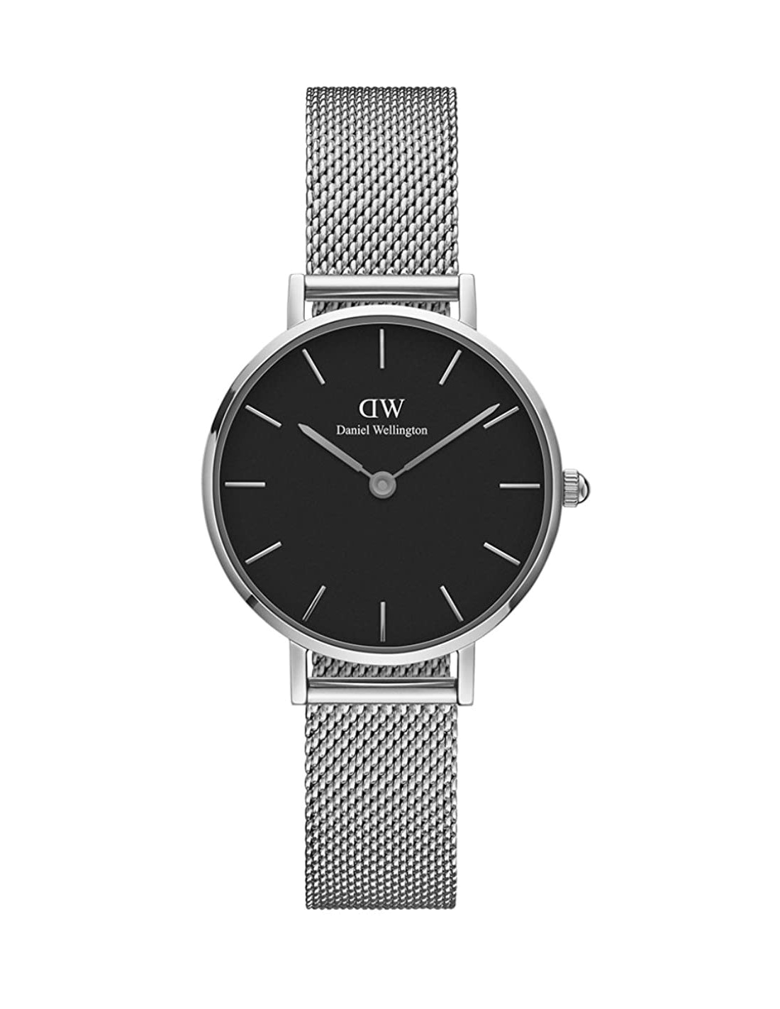 Montre Femme Daniel Wellington Classic Petite DW00100218, Cadran Noir 28 mm, Bracelet Milanese Argent