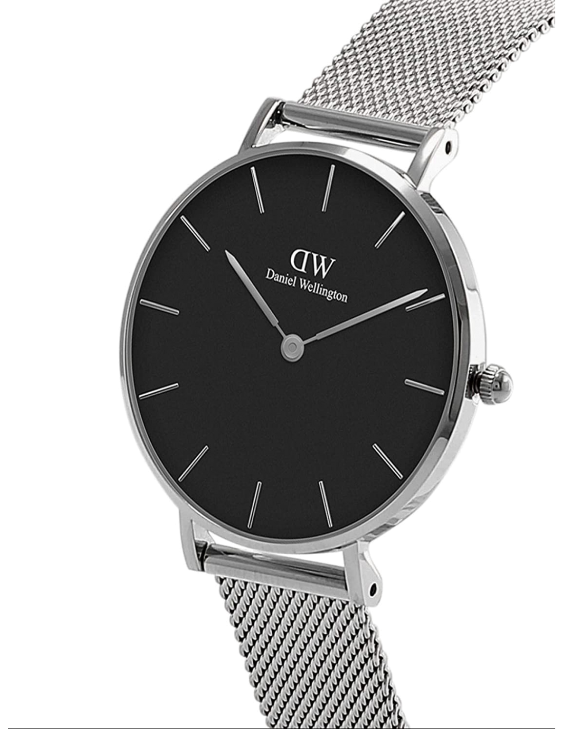 Montre Femme Daniel Wellington Classic Petite DW00100218, Cadran Noir 28 mm, Bracelet Milanese Argent vue 2