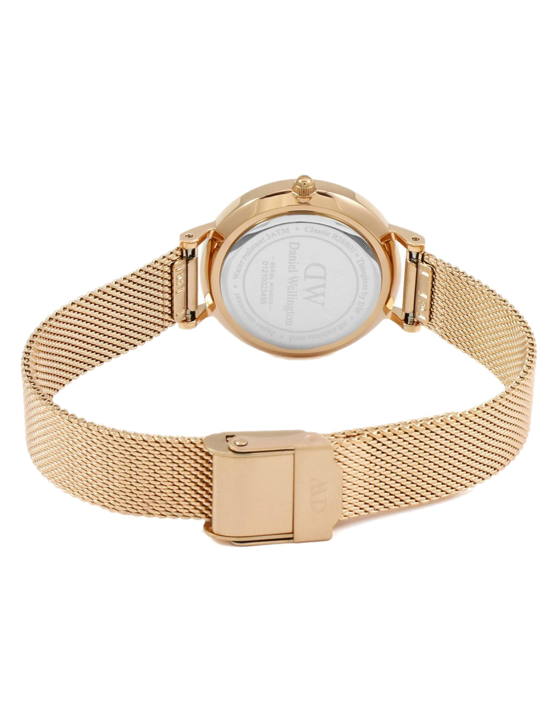 Montre Femme Daniel Wellington DW00100219 Classic Petite Melrose 28mm Cadran Blanc Bracelet Maille Milanaise Or Rose vue 3