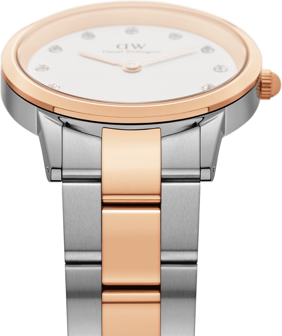 Montre Femme Daniel Wellington Iconic Link Lumine 32mm, Cadran Blanc, Bracelet Argent et Or Rose - Réf. DW00100358 vue 3