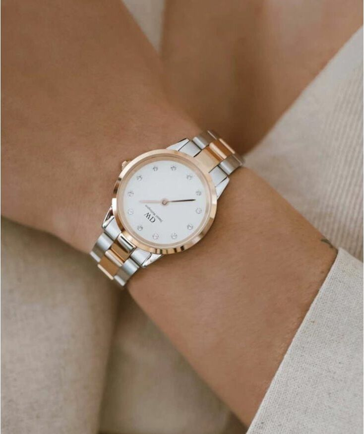 Montre Femme Daniel Wellington Iconic Link Lumine 32mm, Cadran Blanc, Bracelet Argent et Or Rose - Réf. DW00100358 vue 6