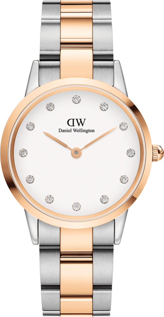 Montre Femme Daniel Wellington Iconic Link Lumine 28mm - Cadran blanc, bracelet argent et or rose - DW00100359