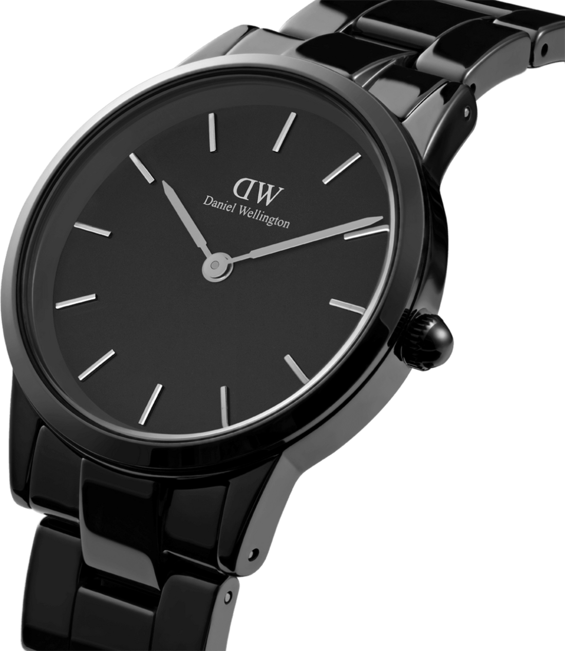Montre Femme Daniel Wellington Iconic Link Ceramic 32mm DW00100414, boîtier et bracelet céramique noire vue 2