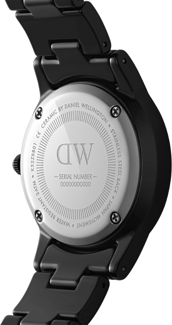 Montre Femme Daniel Wellington Iconic Link Ceramic 32mm DW00100414, boîtier et bracelet céramique noire vue 3