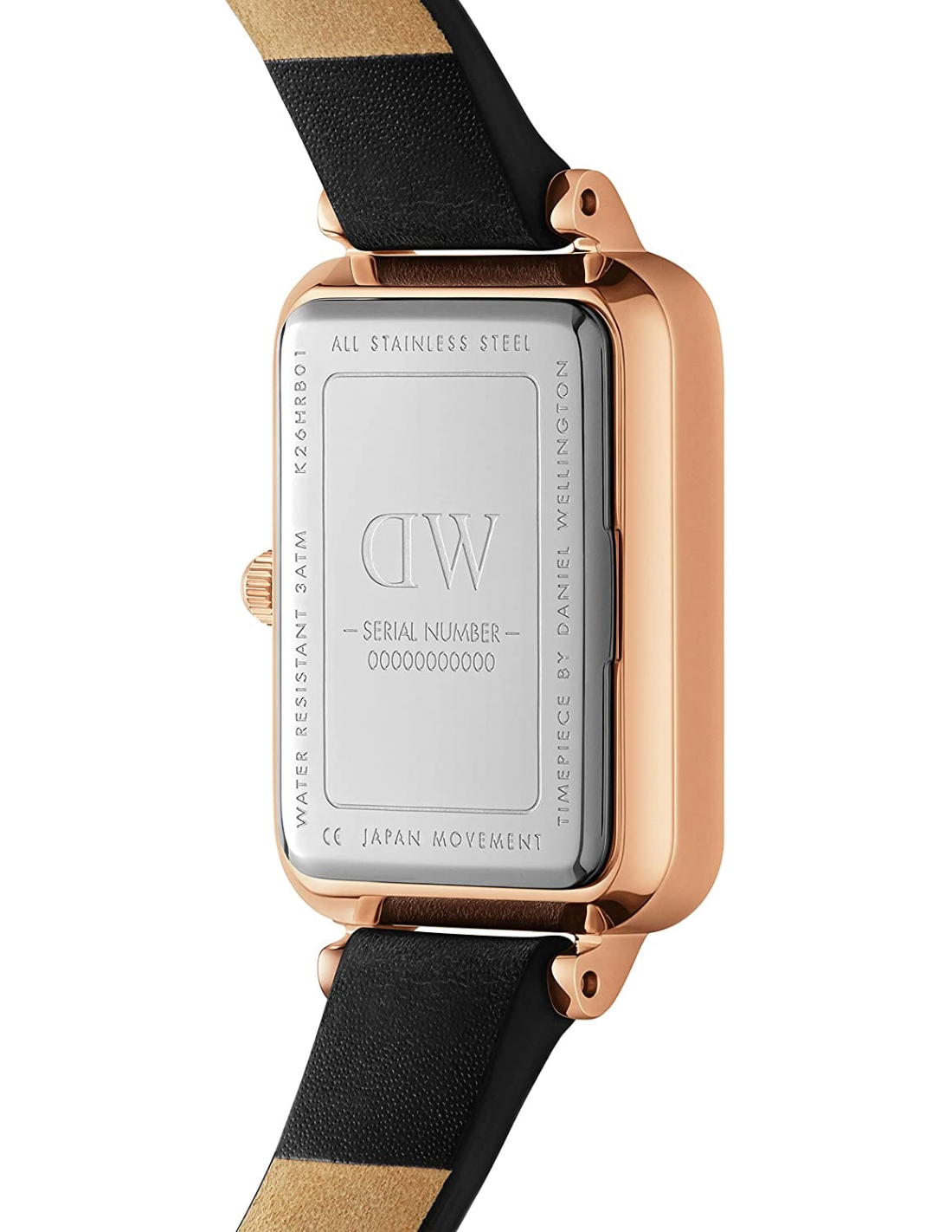 Montre Femme Daniel Wellington Quadro Sheffield DW00100435 - Cadran Noir, Boîtier Or Rose, Bracelet Cuir vue 3