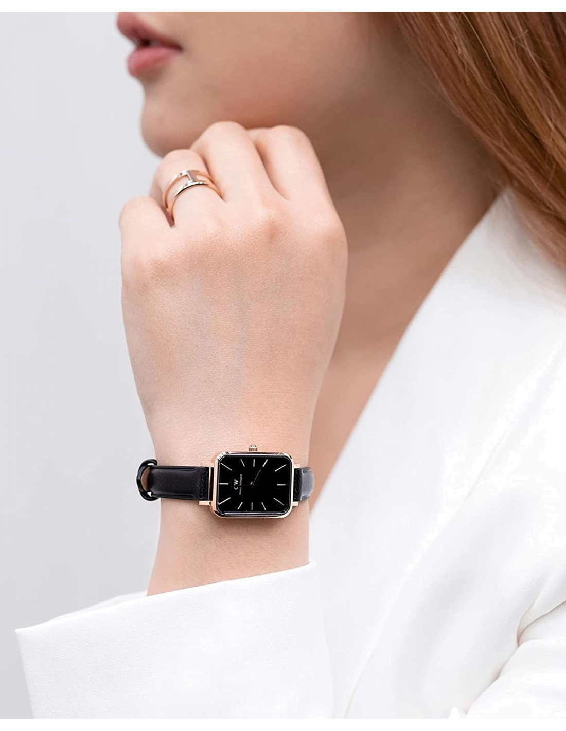 Montre Femme Daniel Wellington Quadro Sheffield DW00100435 - Cadran Noir, Boîtier Or Rose, Bracelet Cuir vue 5