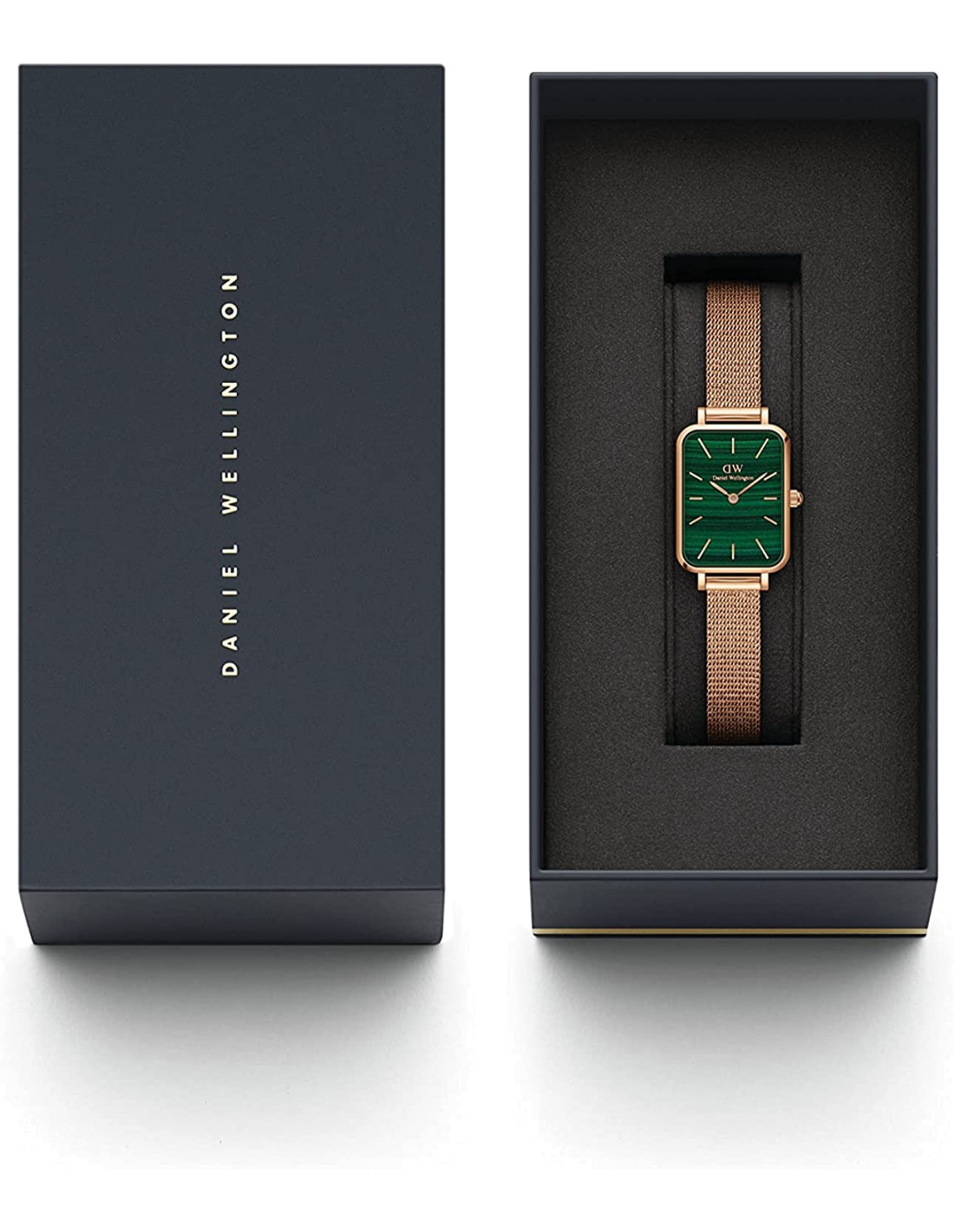 Montre Femme Daniel Wellington Quadro DW00100437 Cadran Rectangulaire Vert Bracelet Maille Or Rose vue 2