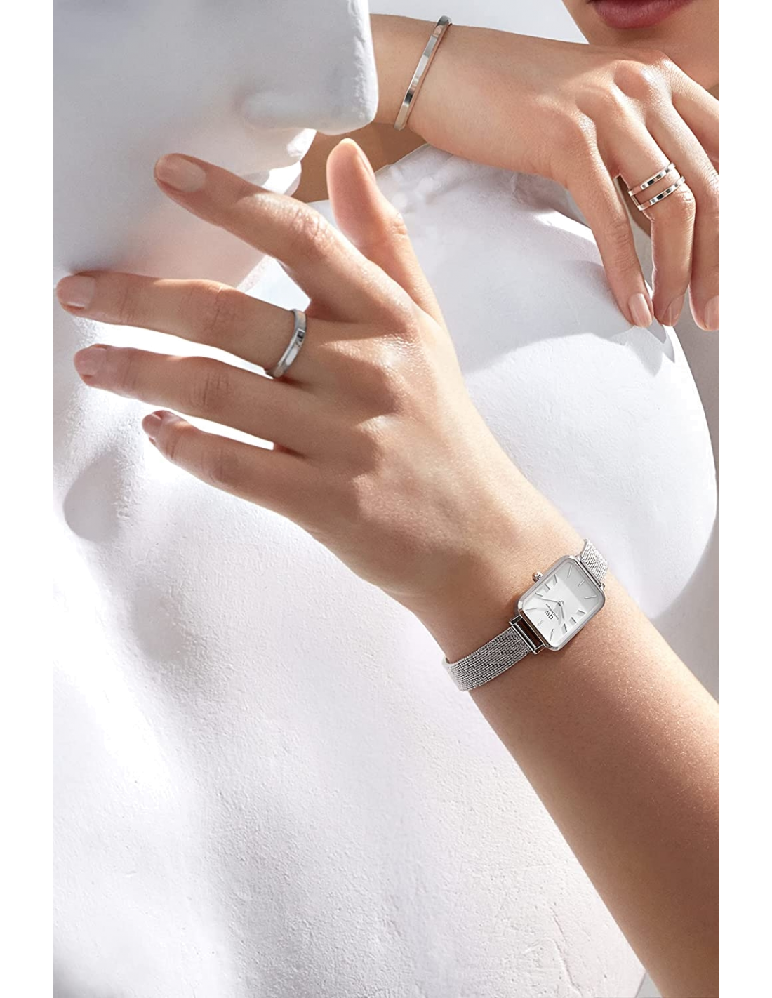 Montre Femme Daniel Wellington Quadro Pressed Sterling DW00100438 - Cadran Blanc, Maille Milanaise Argent vue 4
