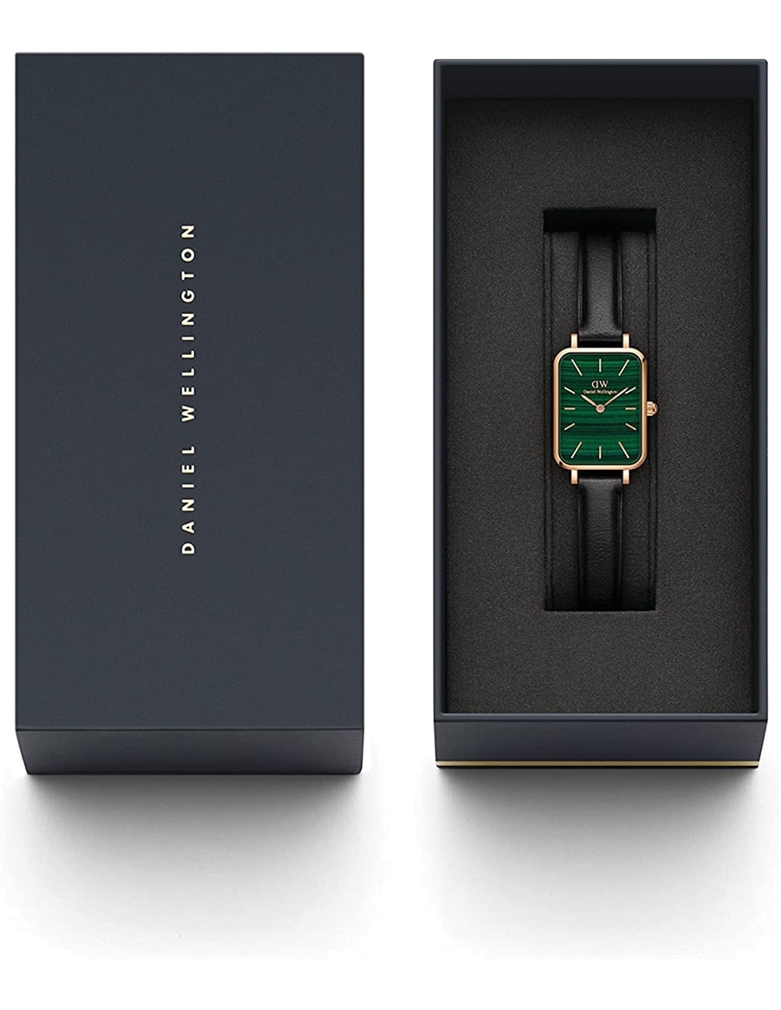 Montre Femme Daniel Wellington DW00100439 Quadro - Cadran Vert Rectangulaire, Boîtier Or Rose, Bracelet Cuir Noir vue 2