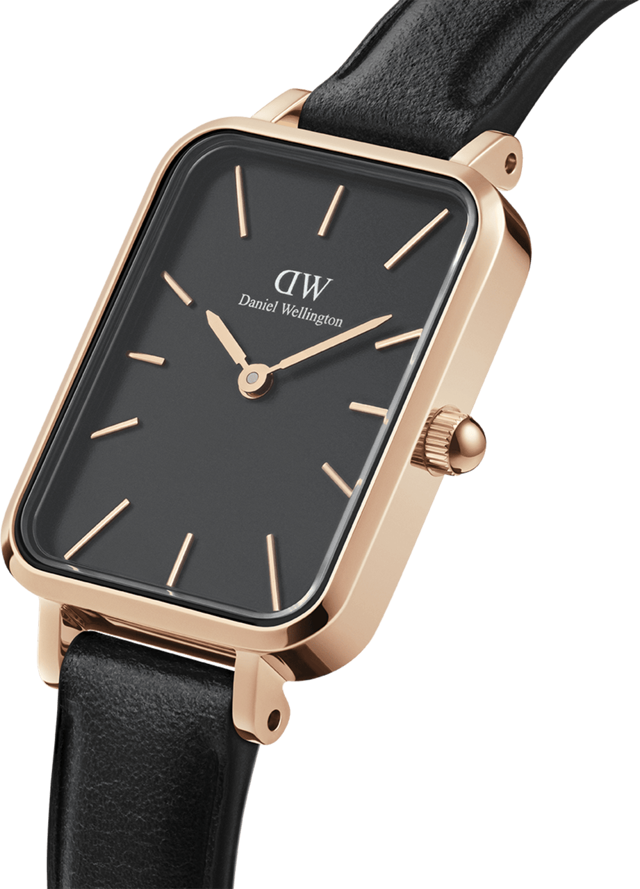 Montre Femme Daniel Wellington DW00100449 Boîtier Rectangulaire Or Rose, Cadran Noir, Bracelet Cuir vue 2