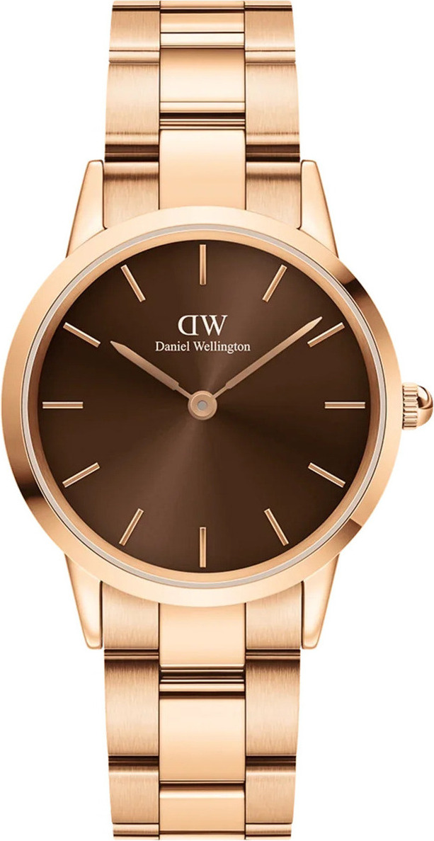 Montre Daniel Wellington Iconic Link DW00100463 pour Femme - Cadran Marron, Bracelet Acier Or Rose