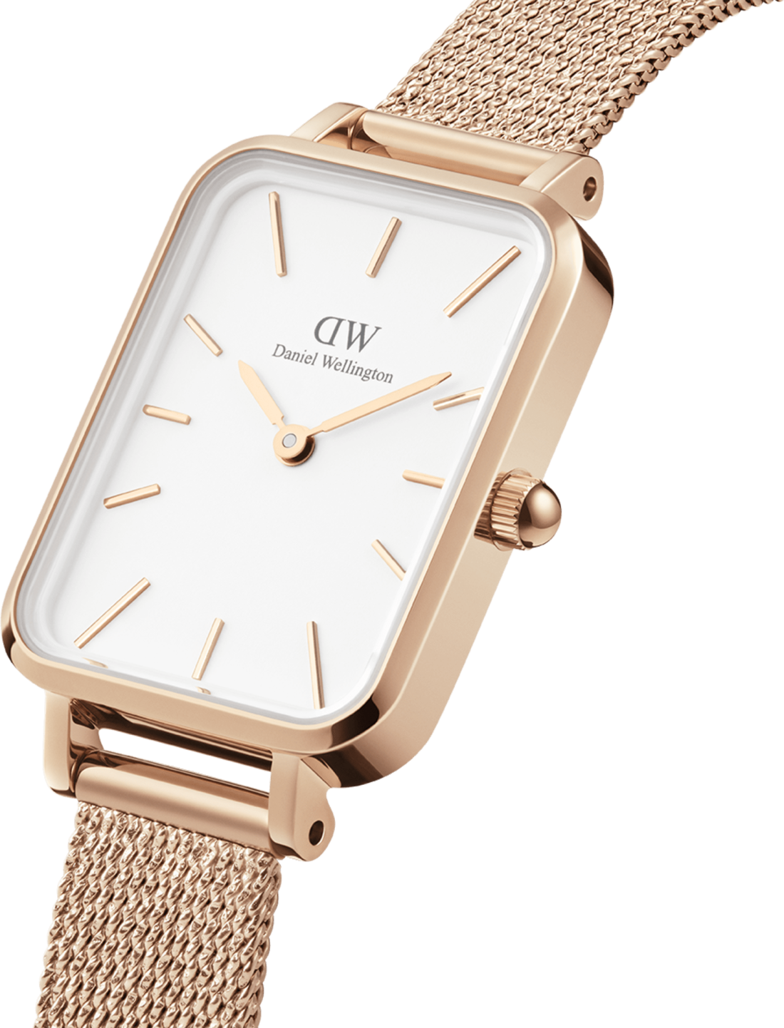 Montre Femme Daniel Wellington DW00100465 Quadro Pressed Melrose - Cadran Blanc Rectangulaire, Boîtier et Bracelet Maille Milanaise Or Rose vue 2