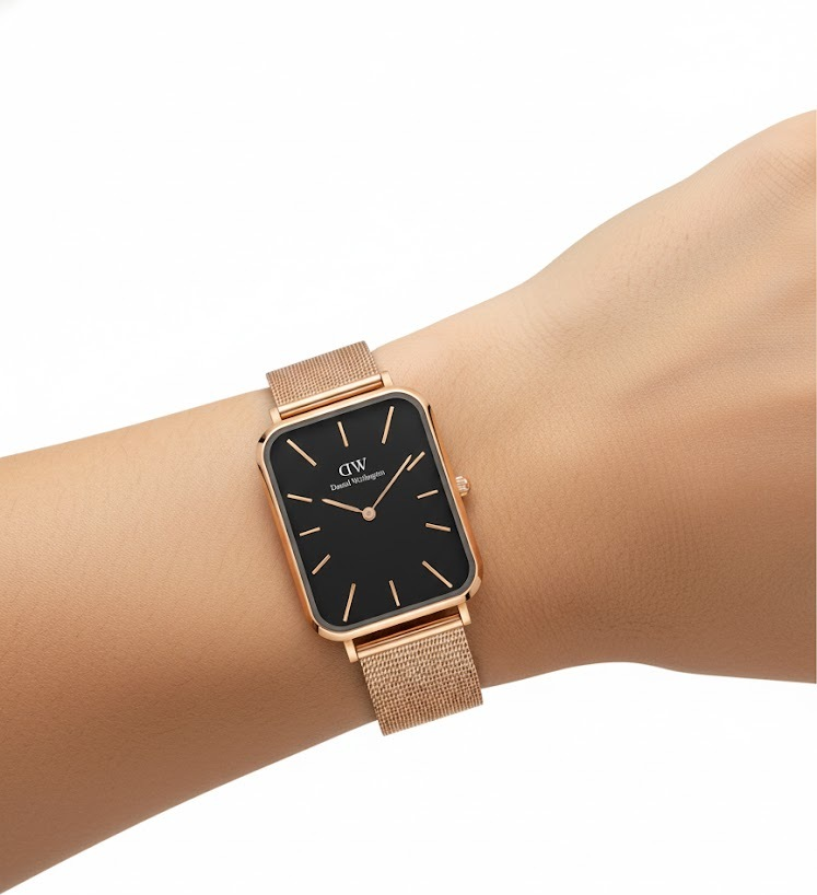 Montre Daniel Wellington DW00100466 Quadro Pressed Melrose Cadran Noir Onyx et Or Rose vue 4