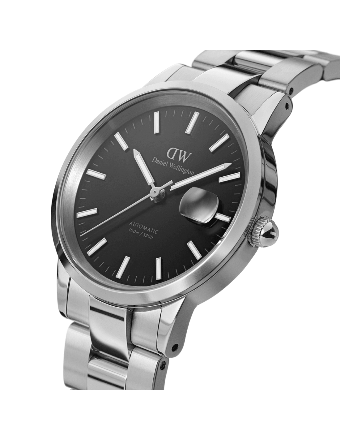 Montre Daniel Wellington DW00100482 Iconic Link Automatique 40mm - Boîtier et bracelet acier argent, cadran noir vue 2