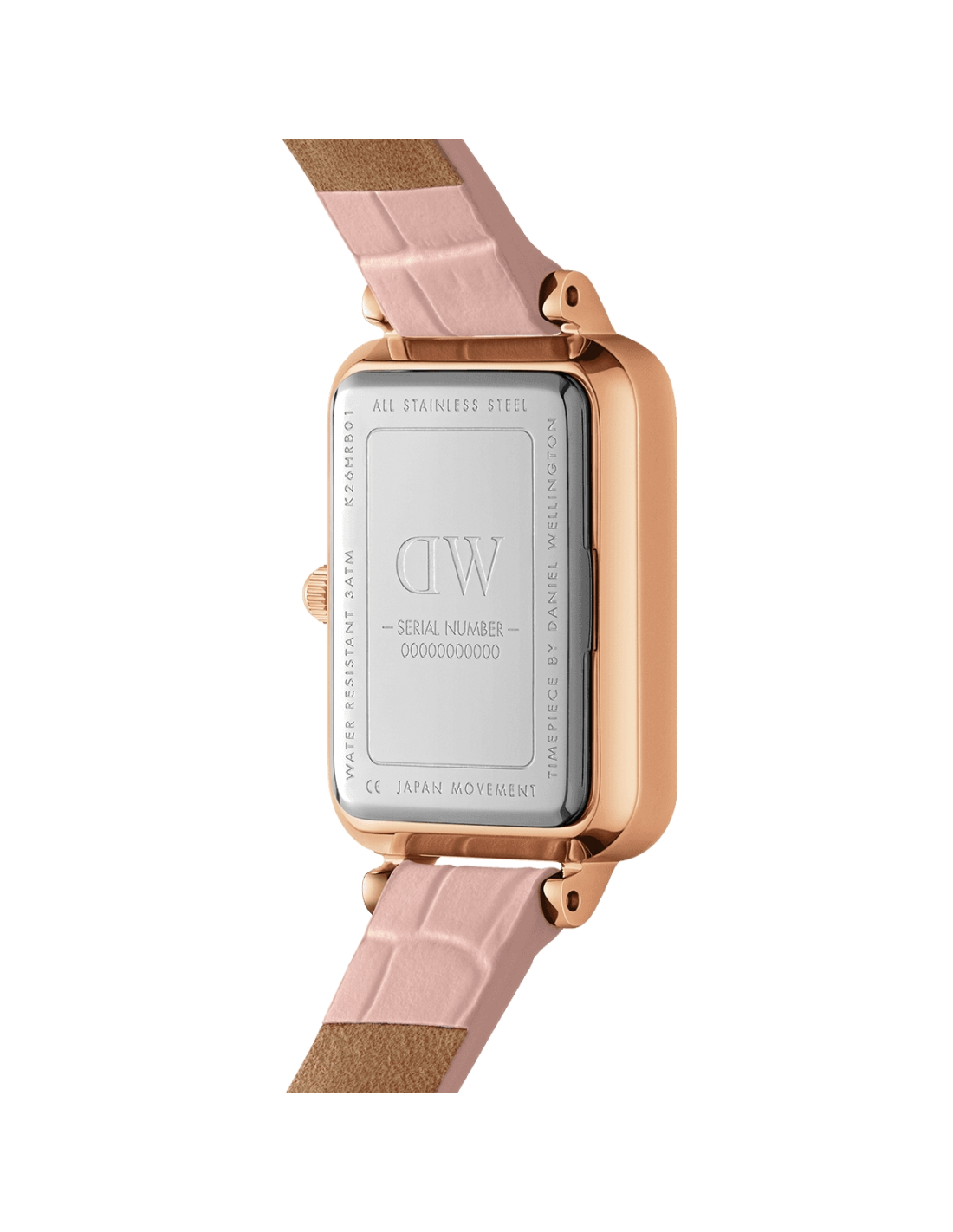 Montre Femme Daniel Wellington Quadro Pressed DW00100508 - Boîtier rectangulaire or rose, cadran nacre, bracelet maille milanaise rose vue 3