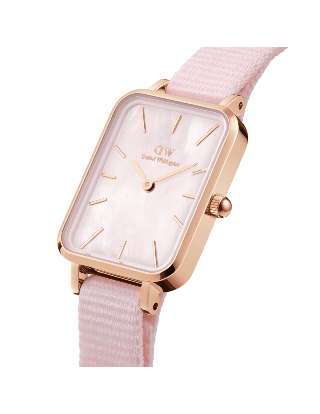 Montre Femme Daniel Wellington Quadro Coral DW00100509 - Cadran nacre rectangulaire, bracelet nylon rose vue 2