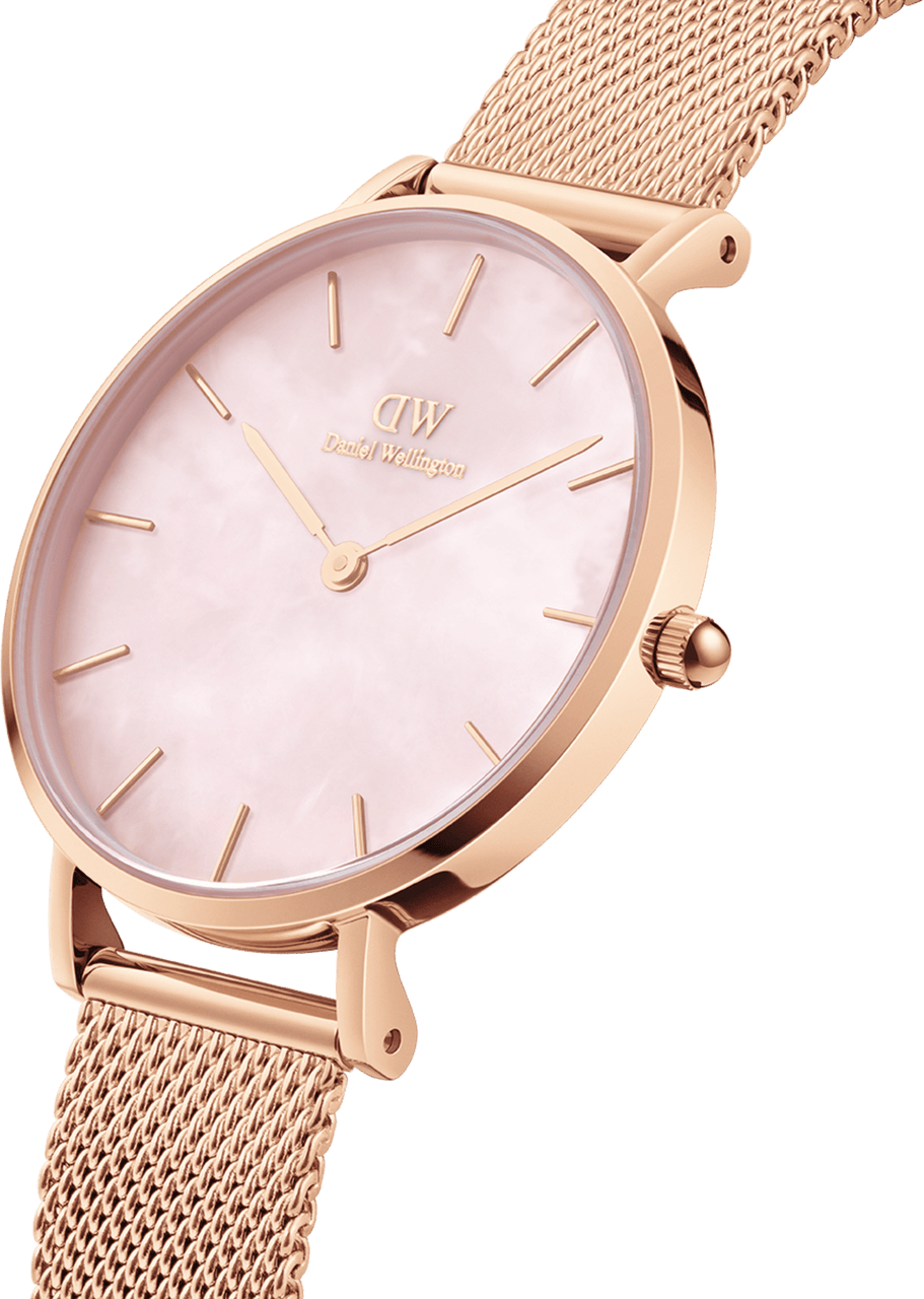 Montre Femme Daniel Wellington Petite Melrose Pearl 32mm DW00100516 - Boîtier et bracelet or rose, cadran rose nacré vue 2