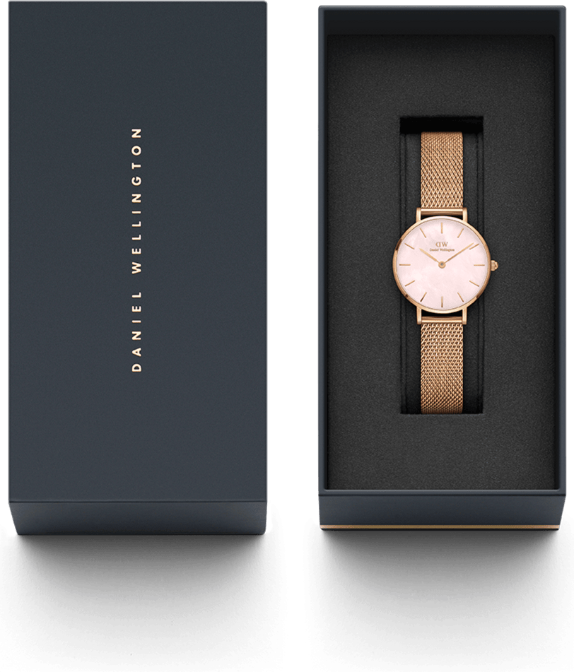 Montre Femme Daniel Wellington Petite Melrose Pearl 32mm DW00100516 - Boîtier et bracelet or rose, cadran rose nacré vue 4