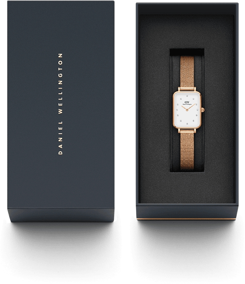 Montre Femme Daniel Wellington DW00100527 Quadro Rectangulaire Cadran Blanc Or Rose Maille Milanaise vue 4