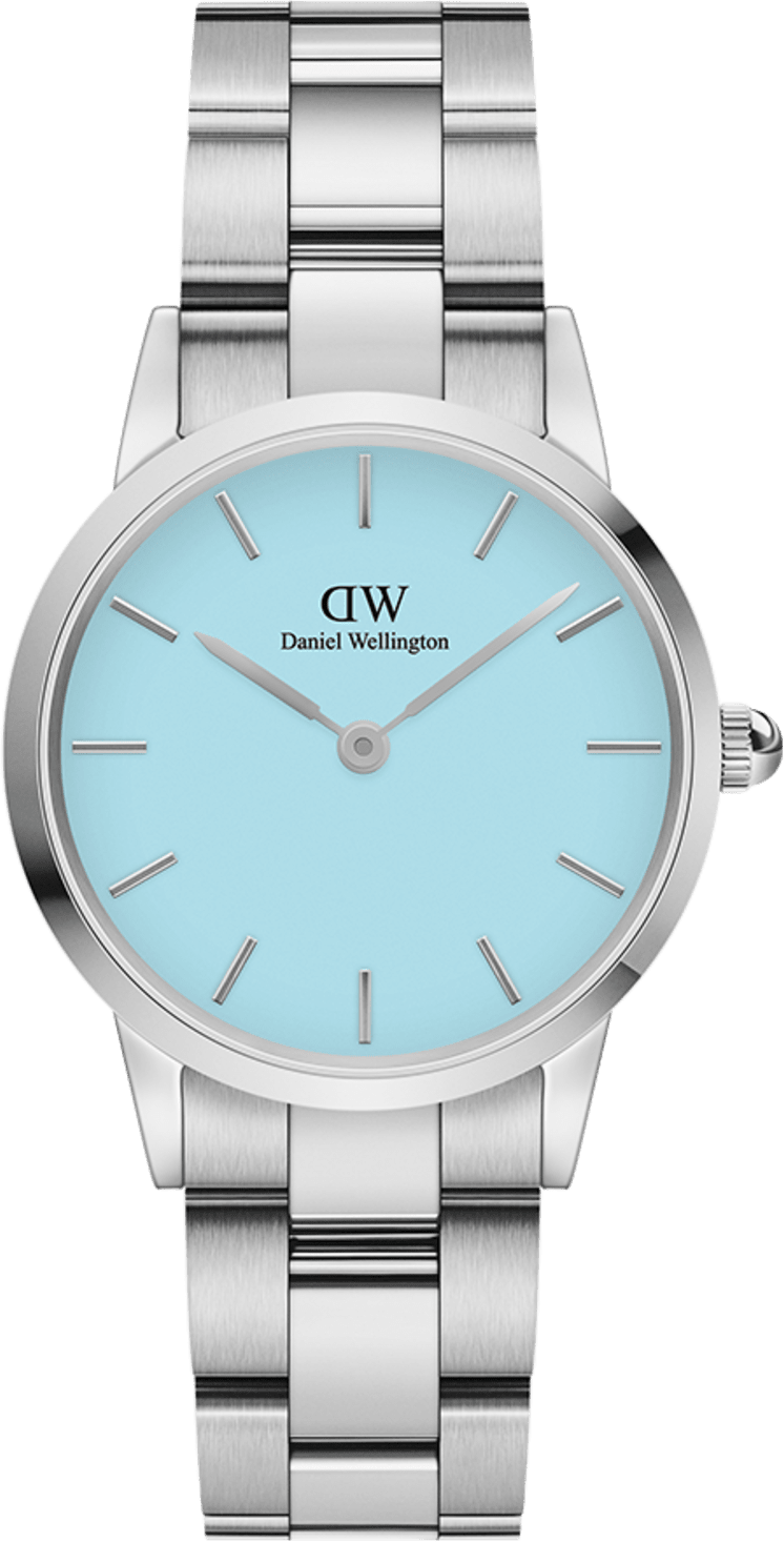 Montre Daniel Wellington DW00100540 Iconic Link, cadran bleu pastel Capri 28mm, bracelet acier poli pour femme