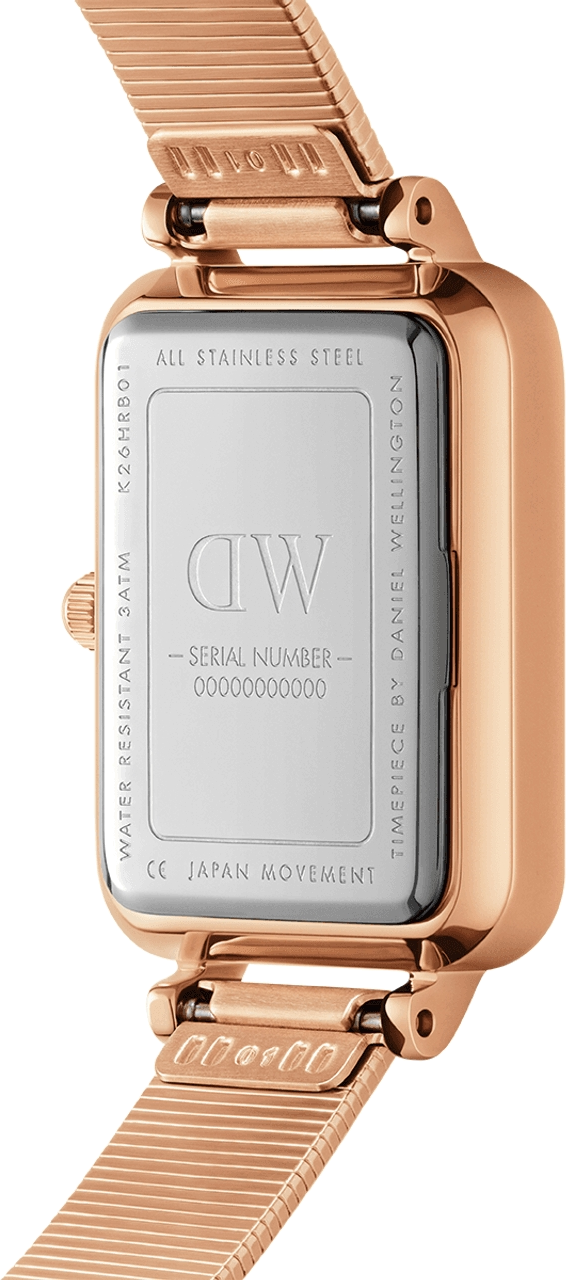 Montre Femme Daniel Wellington DW00100579 Quadro Lumine - Cadran Noir Rectangulaire, Maille Milanaise Or Rose vue 3