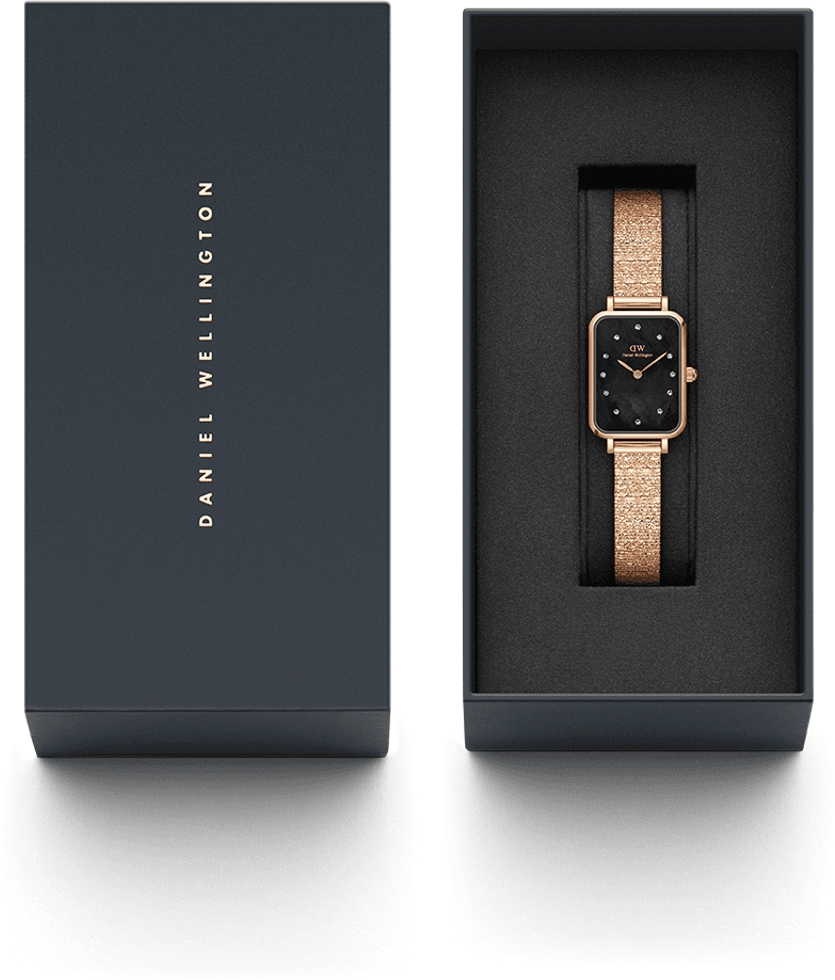 Montre Femme Daniel Wellington DW00100579 Quadro Lumine - Cadran Noir Rectangulaire, Maille Milanaise Or Rose vue 4
