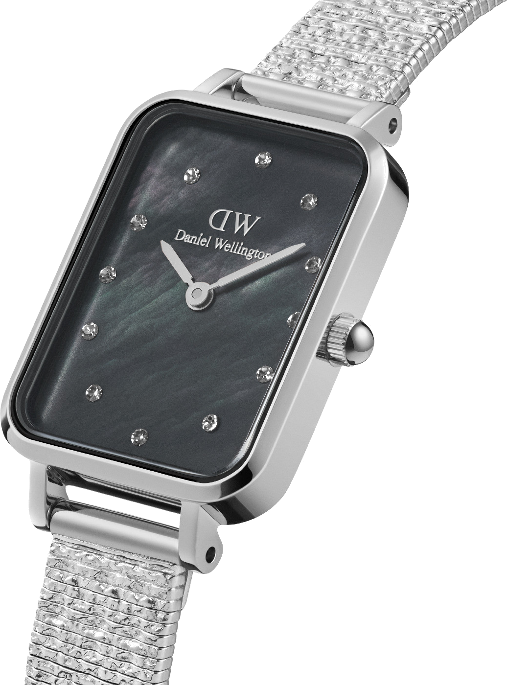 Montre Femme Daniel Wellington DW00100581 Quadro Rectangulaire Cadran Nacre Noire Maille Milanaise Or Rose vue 2