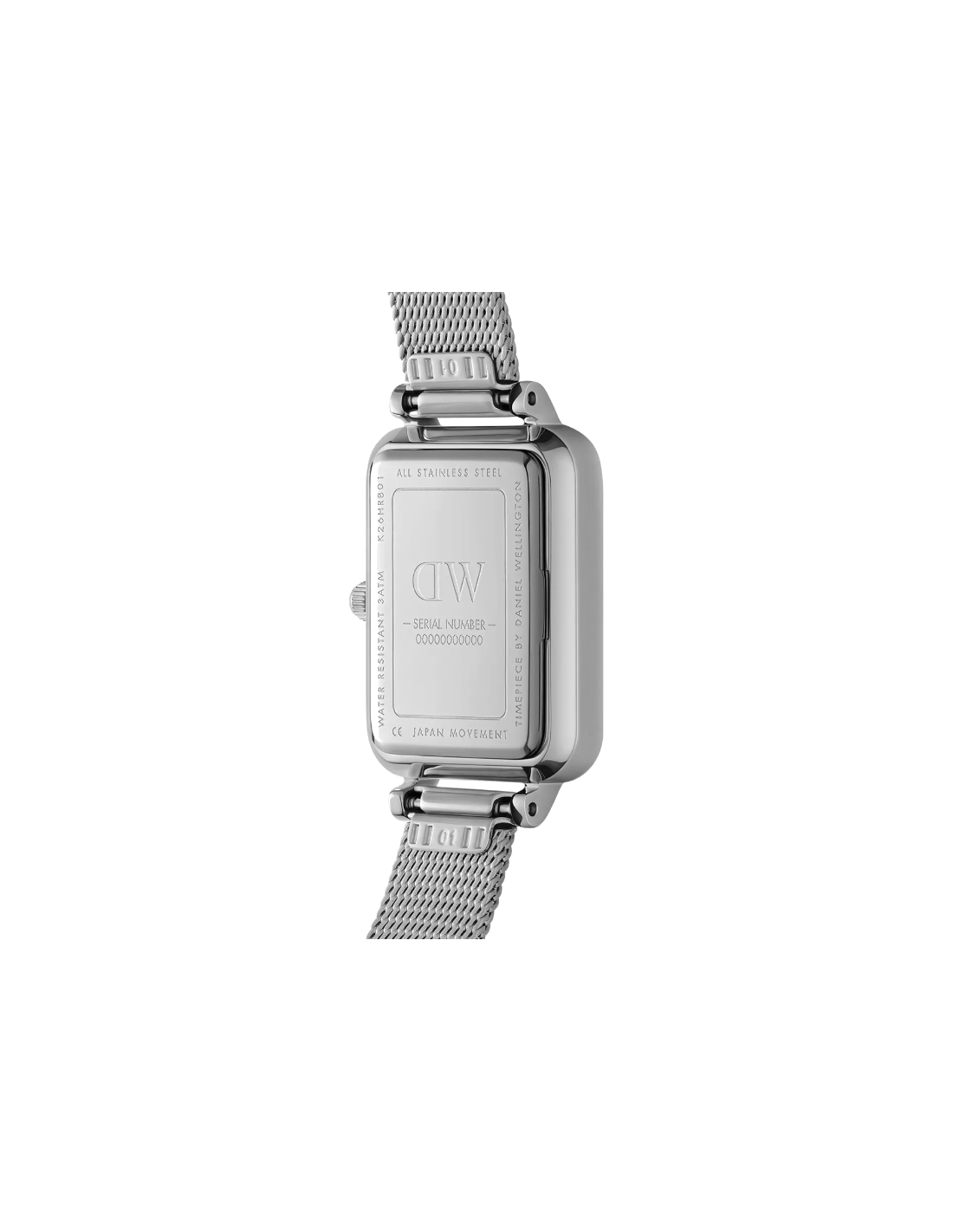 Montre Femme Daniel Wellington DW00100581 Quadro Rectangulaire Cadran Nacre Noire Maille Milanaise Or Rose vue 3