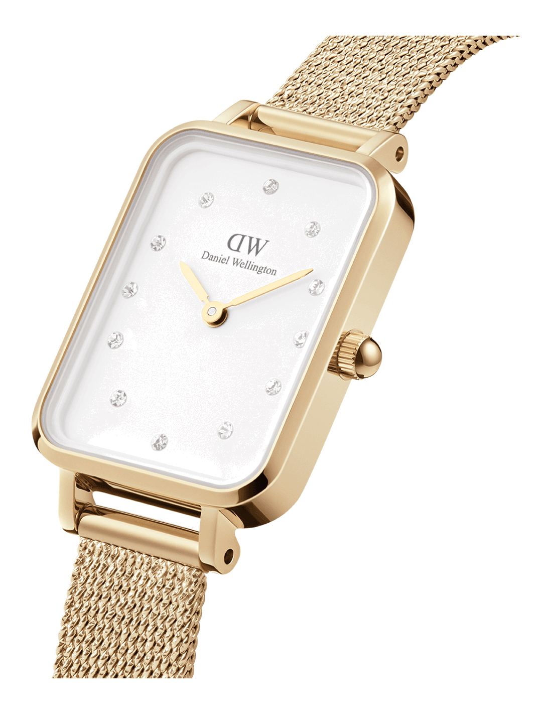 Montre Femme Daniel Wellington Quadro DW00100599 - Boîtier rectangulaire or, cadran blanc, bracelet maille or vue 2