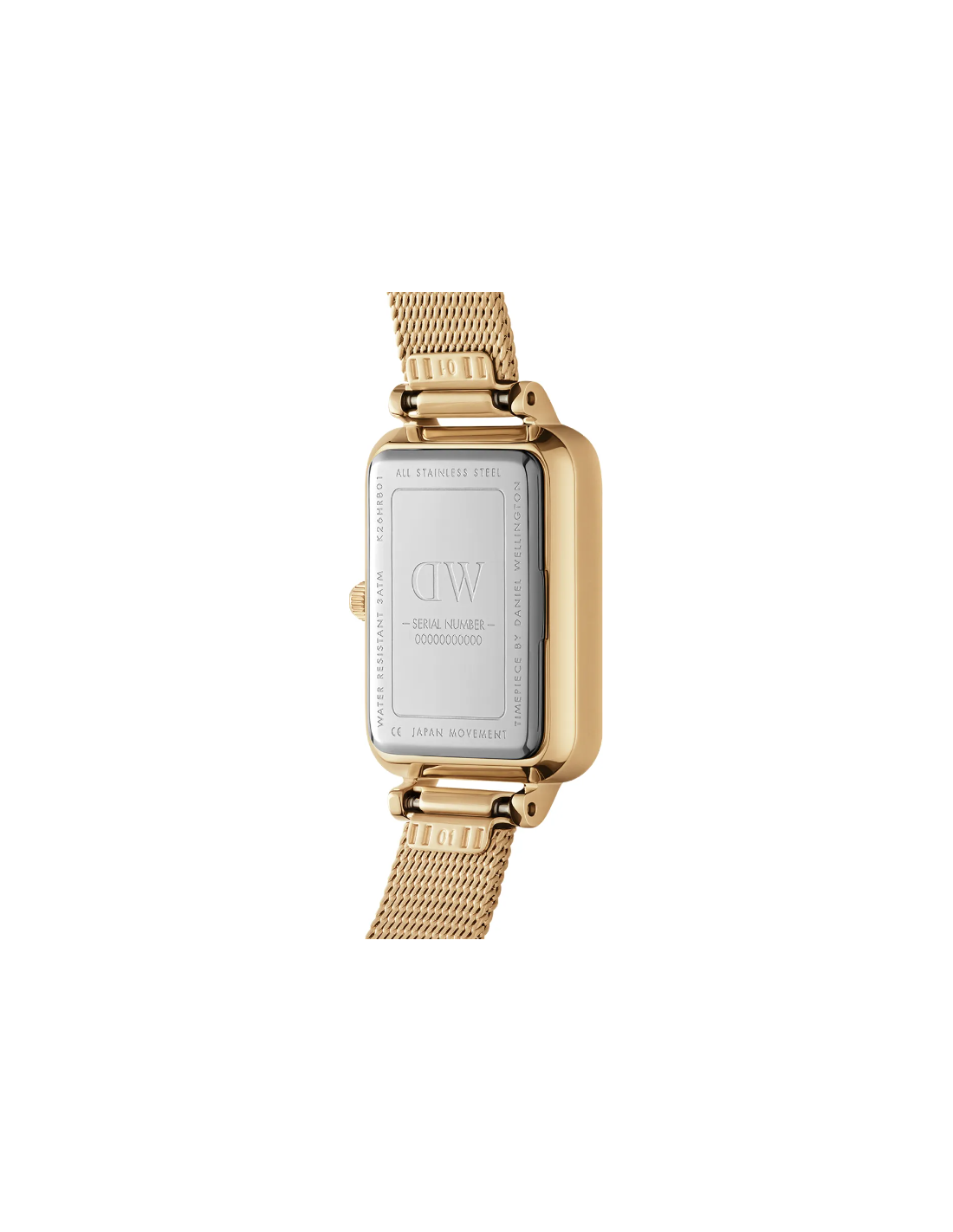 Montre Femme Daniel Wellington Quadro DW00100599 - Boîtier rectangulaire or, cadran blanc, bracelet maille or vue 3