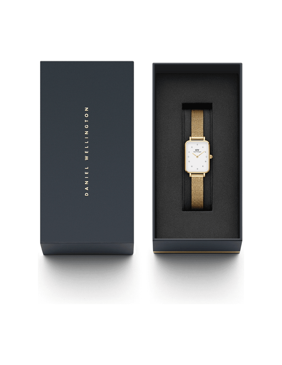 Montre Femme Daniel Wellington Quadro DW00100599 - Boîtier rectangulaire or, cadran blanc, bracelet maille or vue 4