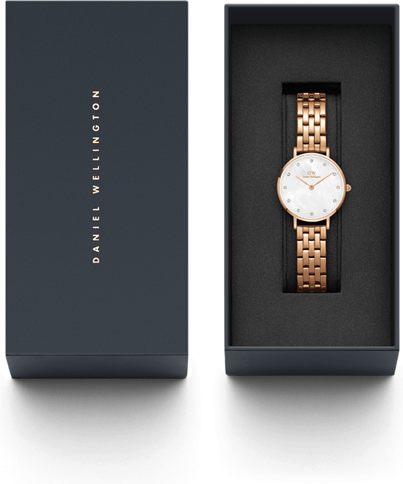 Montre Femme Daniel Wellington Petite Lumine 5-Link Melrose DW00100613, Cadran Blanc Nacré, Bracelet Acier Or Rose vue 4