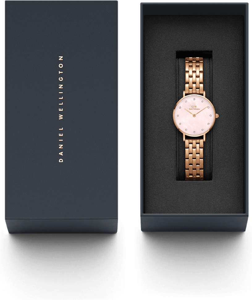 Montre Femme Daniel Wellington Petite Lumine 5-Link Melrose DW00100617, Cadran Rose Nacré, Bracelet Or Rose vue 4