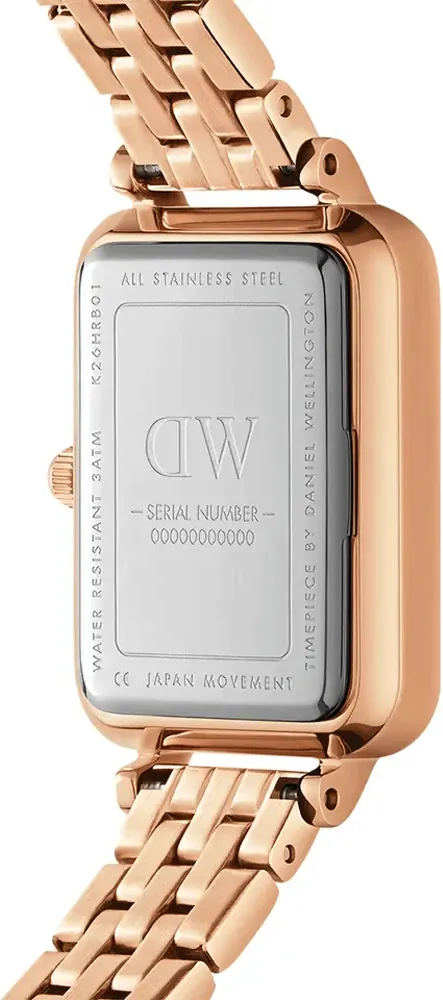 Montre Femme Daniel Wellington DW00100621 Cadran Rectangulaire Rose Nacre, Boîtier et Bracelet Or Rose vue 3