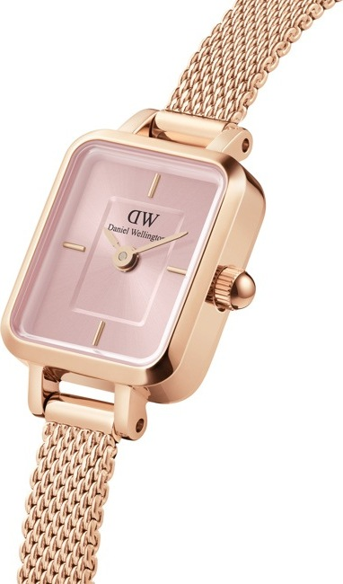Montre Femme Daniel Wellington DW00100650 Quadro Mini - Cadran Rectangulaire Rose Nacré, Bracelet Maille Milanaise Or Rose vue 2
