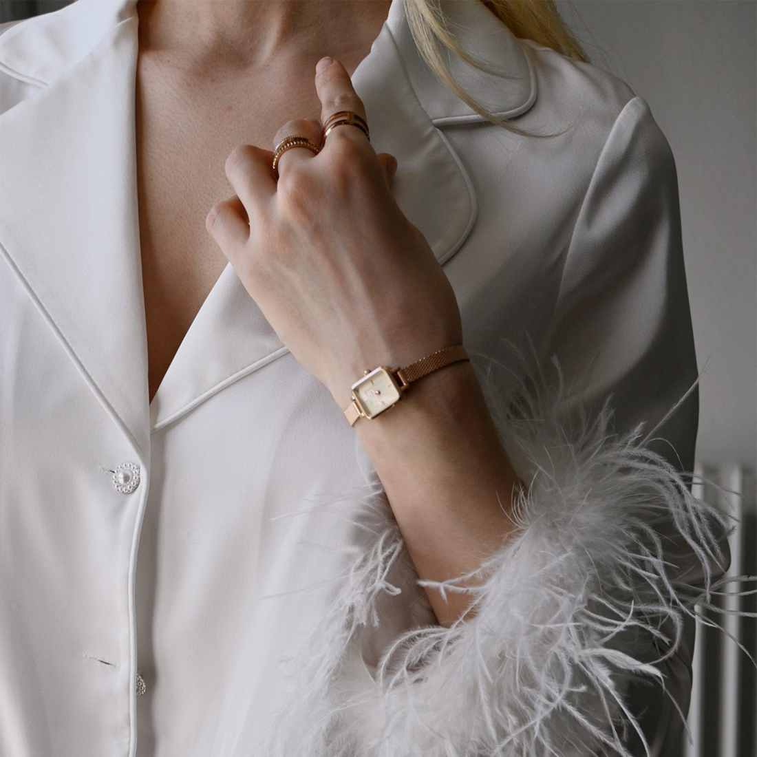 Montre Daniel Wellington DW00100651 Quadro Mini Melrose Rose Gold Champagne vue 5