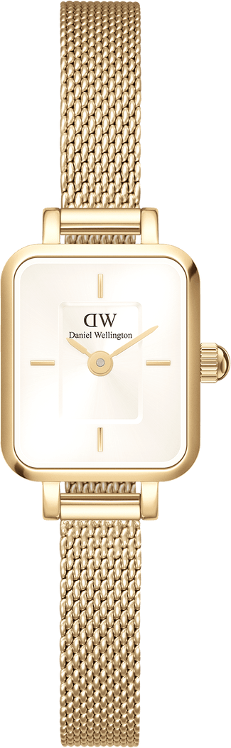 Montre Femme Daniel Wellington DW00100656 Quadro Mini Cadran Rectangulaire Blanc Bracelet Maille Milanaise Doré