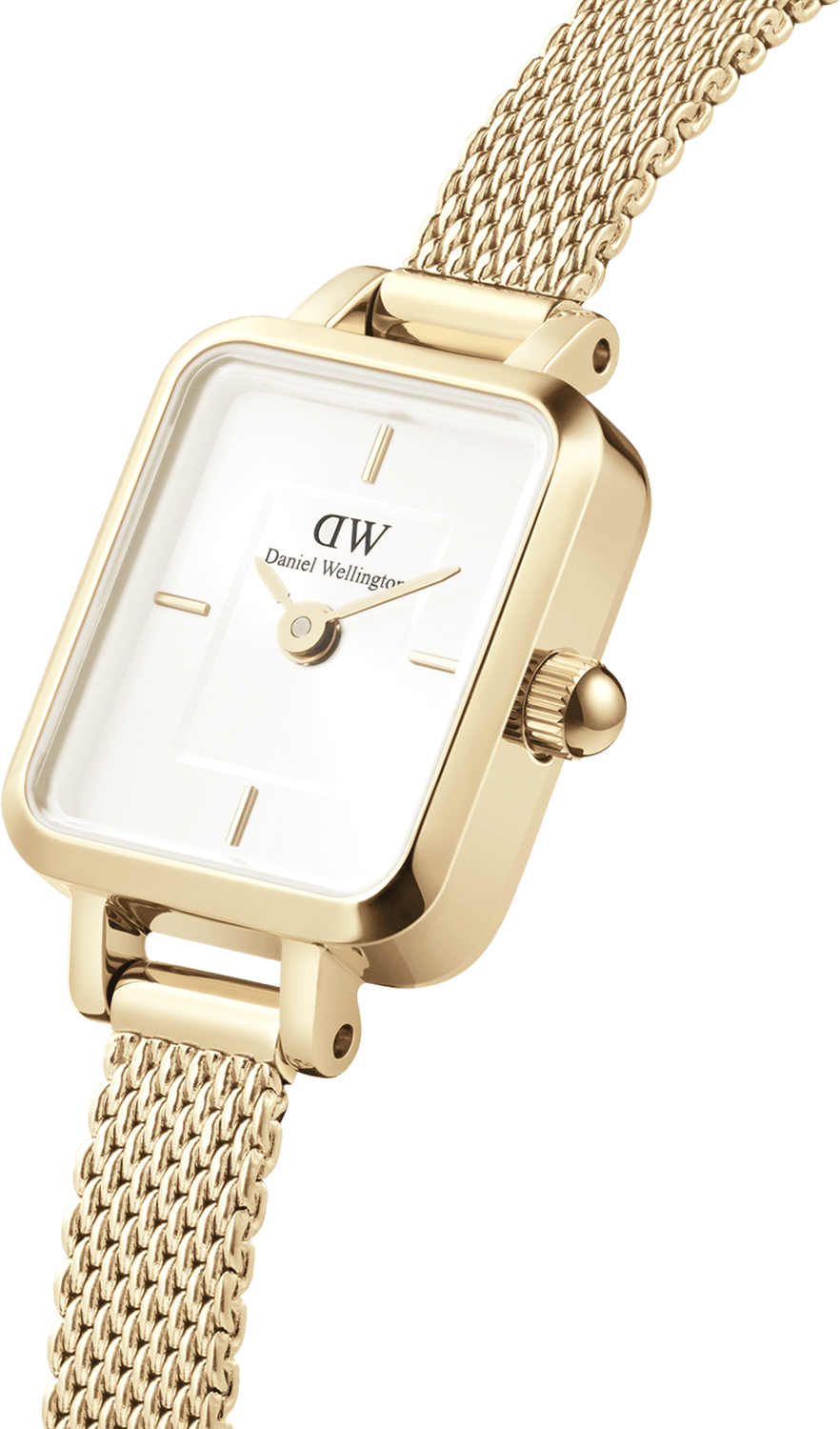 Montre Femme Daniel Wellington DW00100656 Quadro Mini Cadran Rectangulaire Blanc Bracelet Maille Milanaise Doré vue 2