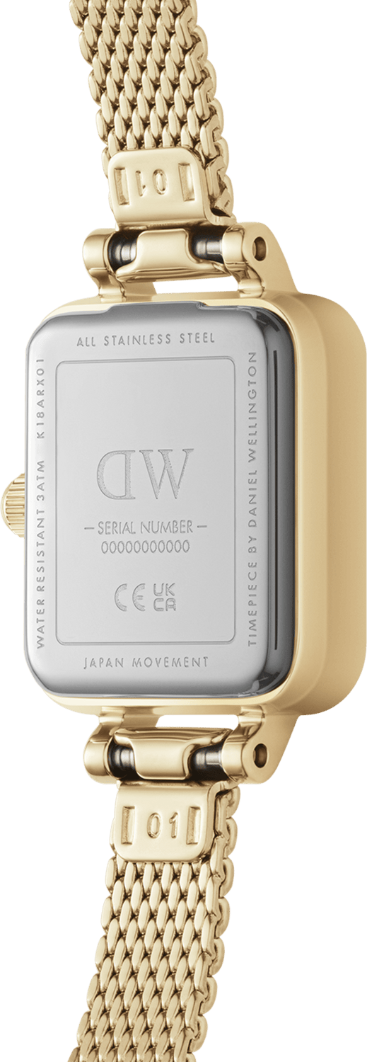 Montre Femme Daniel Wellington DW00100656 Quadro Mini Cadran Rectangulaire Blanc Bracelet Maille Milanaise Doré vue 3