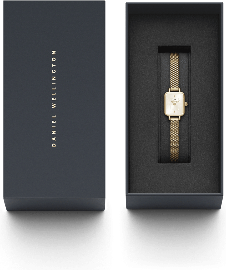 Montre Femme Daniel Wellington DW00100656 Quadro Mini Cadran Rectangulaire Blanc Bracelet Maille Milanaise Doré vue 4