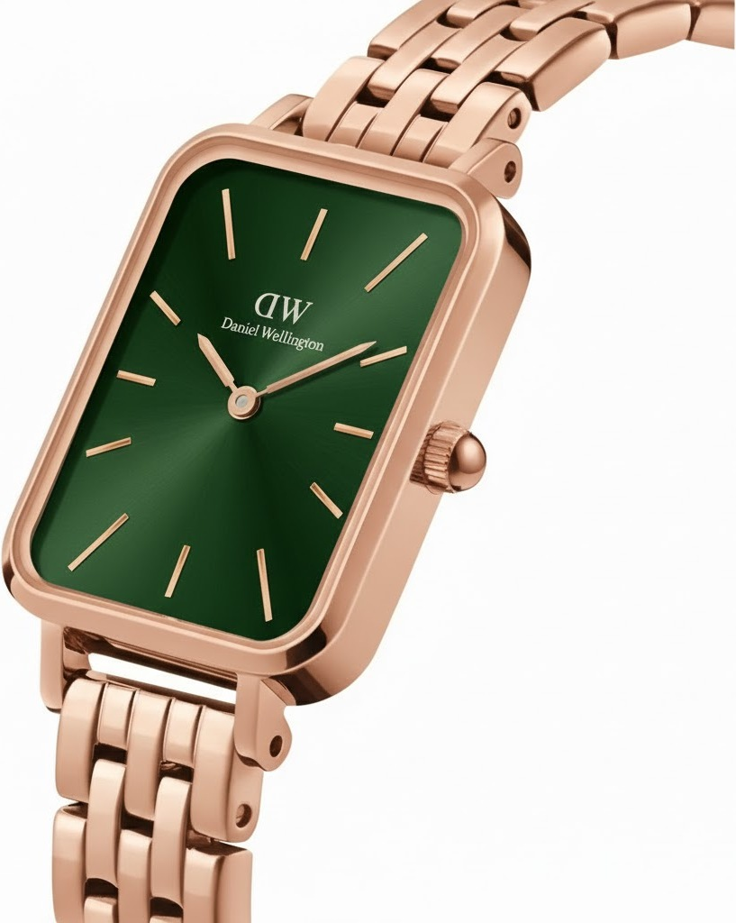 Montre Femme Daniel Wellington DW00100659 Cadran Vert Rectangulaire Bracelet Or Rose Acier vue 2