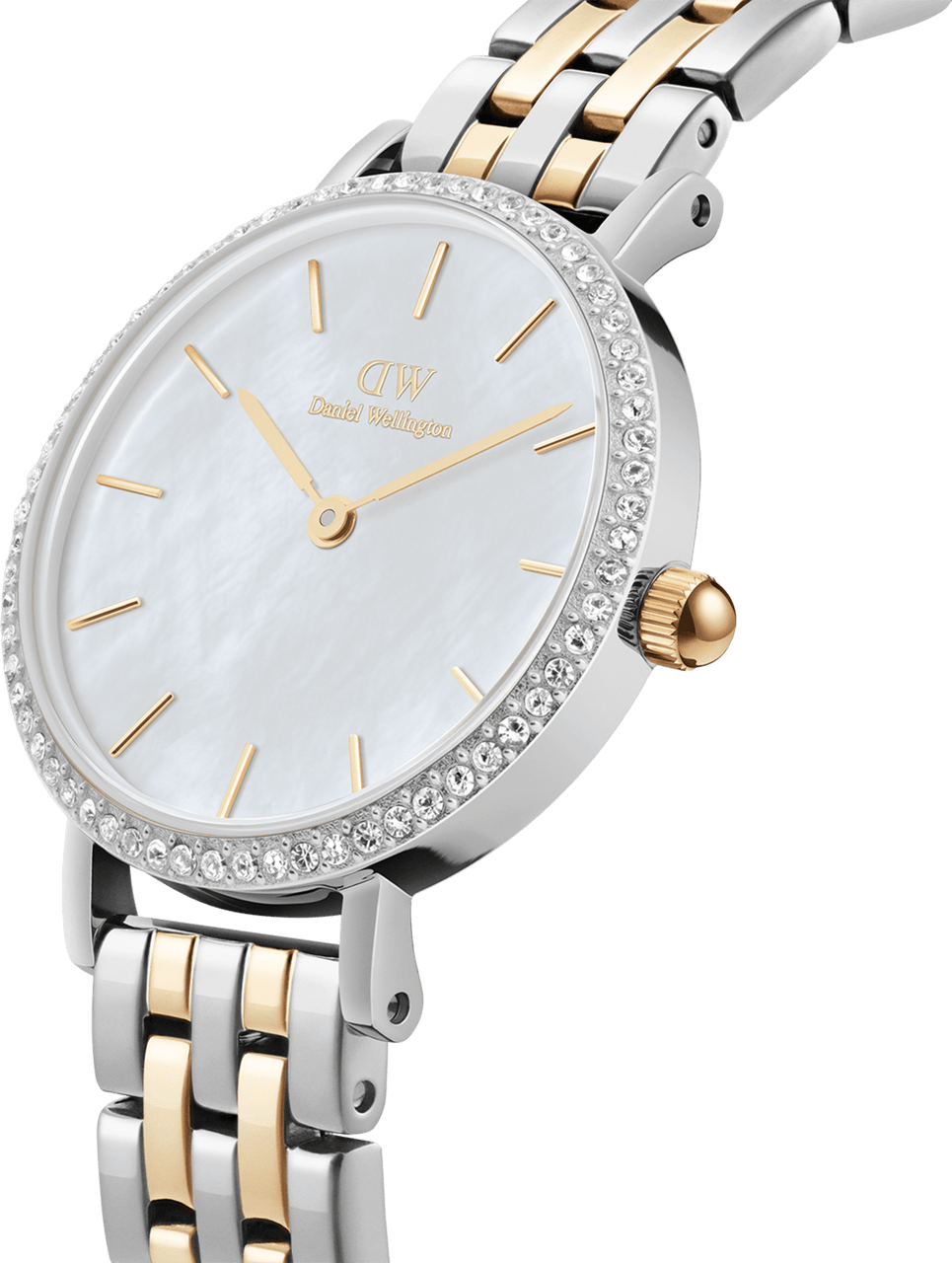 Montre Femme Daniel Wellington DW00100665, Cadran Blanc Nacré, Bracelet Bicolore 5 Maillons Argent et Or vue 2