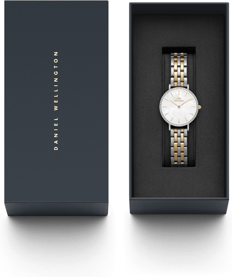 Montre Femme Daniel Wellington DW00100665, Cadran Blanc Nacré, Bracelet Bicolore 5 Maillons Argent et Or vue 4