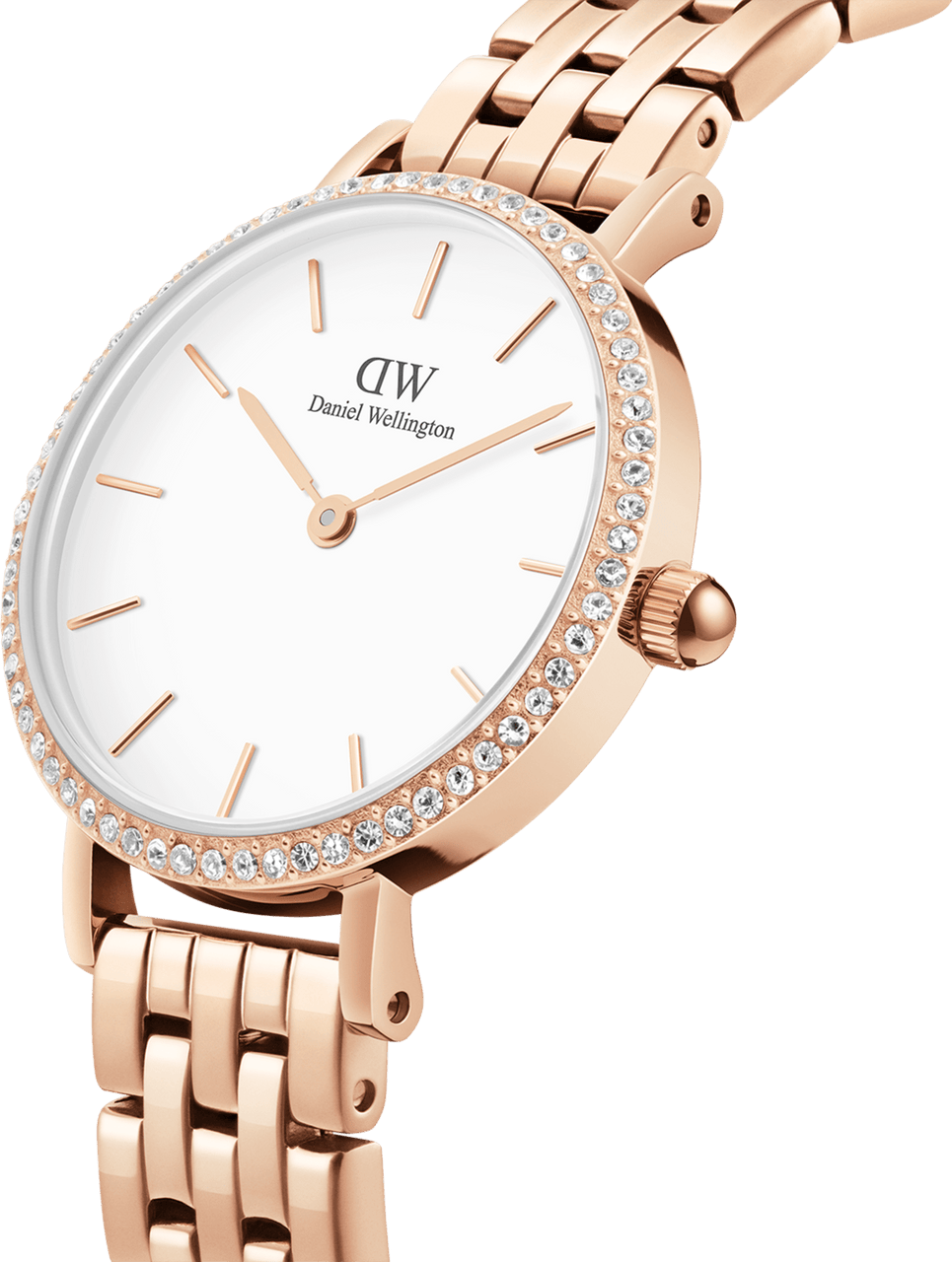 Montre Femme Daniel Wellington Petite Lumine Bezel 5-Link Melrose DW00100666 - Cadran Blanc, Bracelet Or Rose vue 2