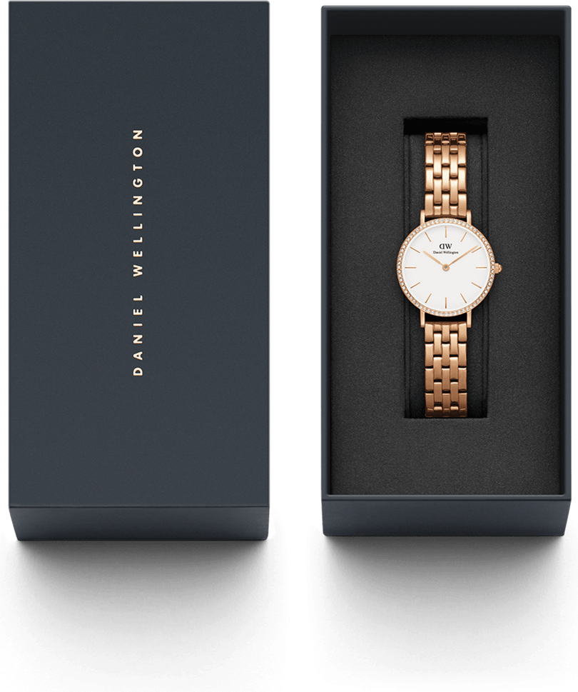 Montre Femme Daniel Wellington Petite Lumine Bezel 5-Link Melrose DW00100666 - Cadran Blanc, Bracelet Or Rose vue 4